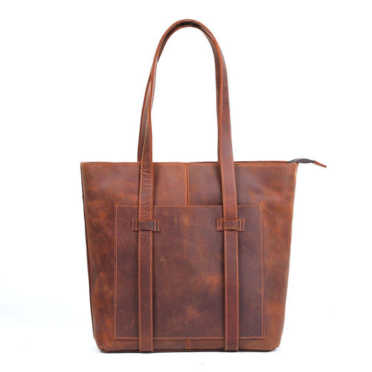 Coffee Leather Tote Bag | AURORA