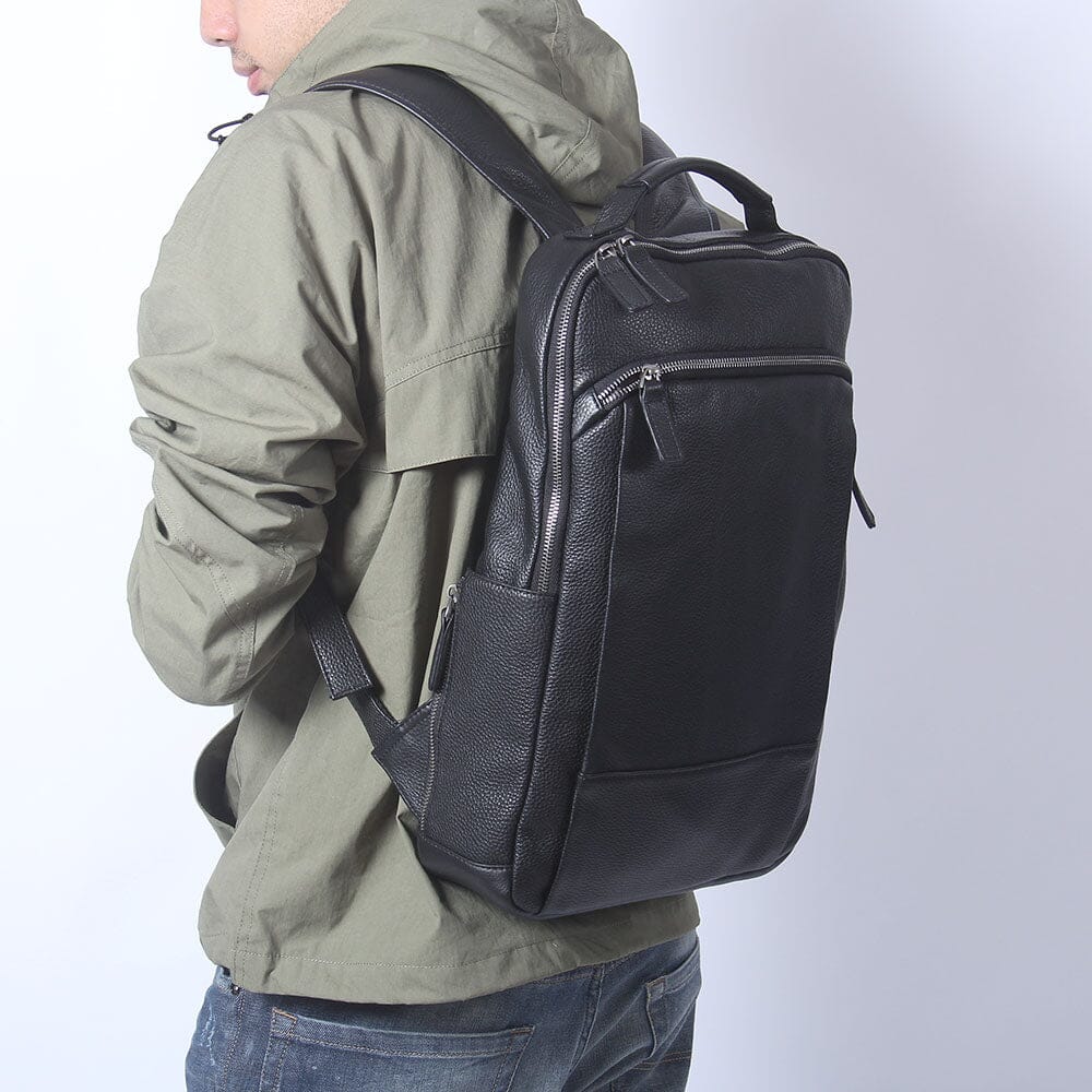 Black Leather Laptop Backpack | STEELE