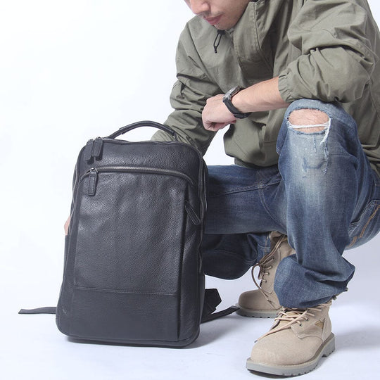 Black Leather Laptop Backpack | STEELE