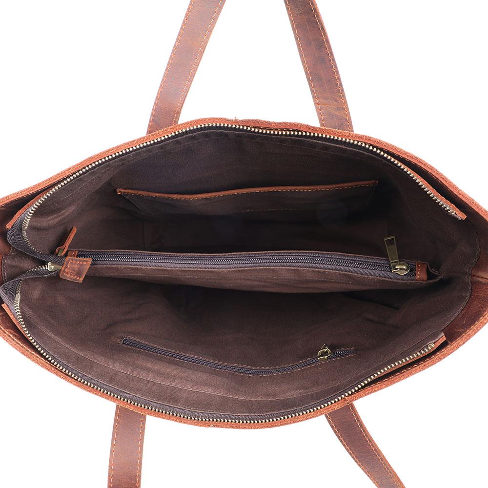 Coffee Leather Tote Bag | AURORA